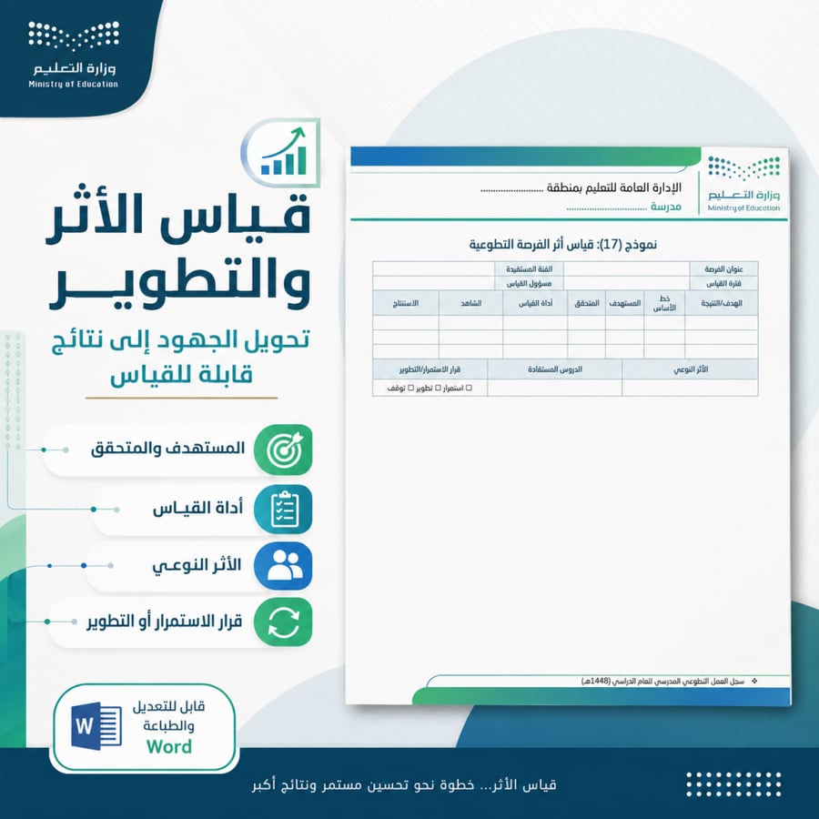 سجل العمل التطوعي المدرسي الشامل 1448هـ | 25 نموذج Word قابل للتعديل