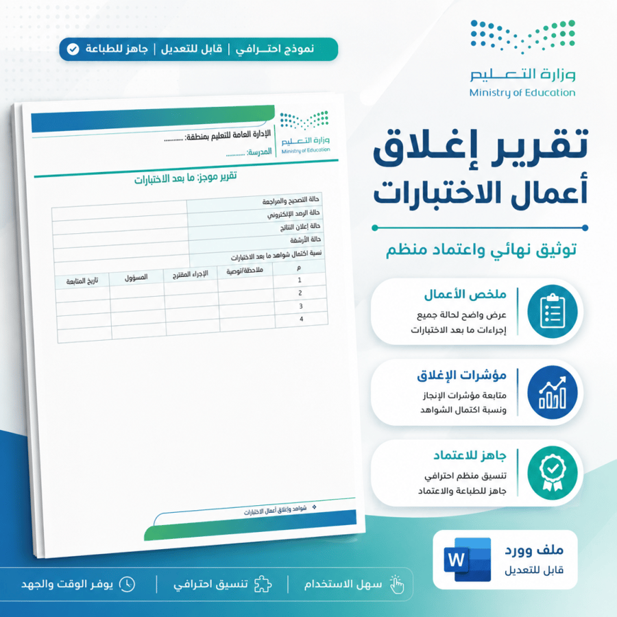 Test certificates file and closing of test works 1447 AH – 2026 AD | Editable Word