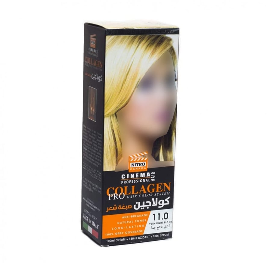 نيترو كولاجين صبغة شعر اشقر طبيعي اشقر فاتح جدا 11.0  nitro canada cinema hair pro fessional collagen pro hair color system