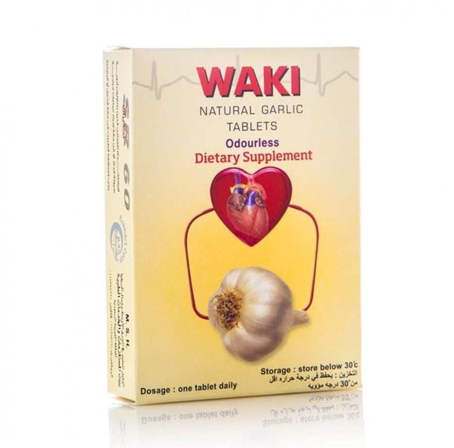 ويكي مكمل غذائي ثوم مركز طبيعي بدون رائحة 60 كبسولة WAKI NATURAL GARLIC TABLETS ODOURLESS