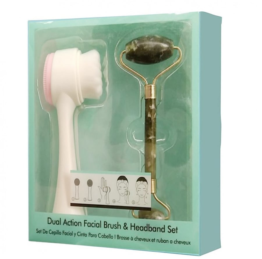 طقم بكرة رول مساج وفرشة غسول الوجه لتدليك وتنظيف الوجه DUAL ACTION FACIAL BRUSH AND HEADBAND SET