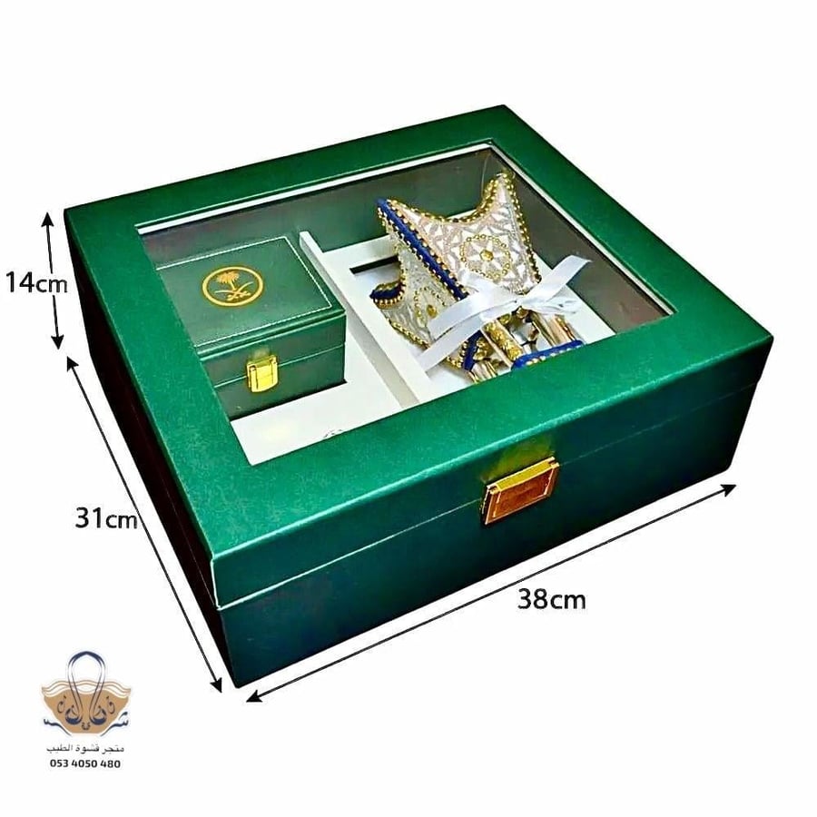 ابعاد صندوق اهداء زجاجي فاخر - قشوة الطيب