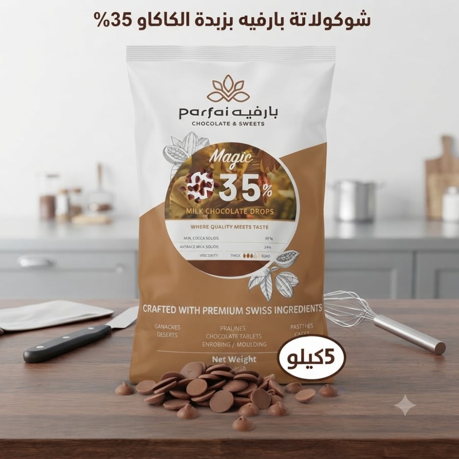 عرض خاص شوكولاتة بزبدة الكاكاو من شركة بارفيه 5 كيلو 35%
