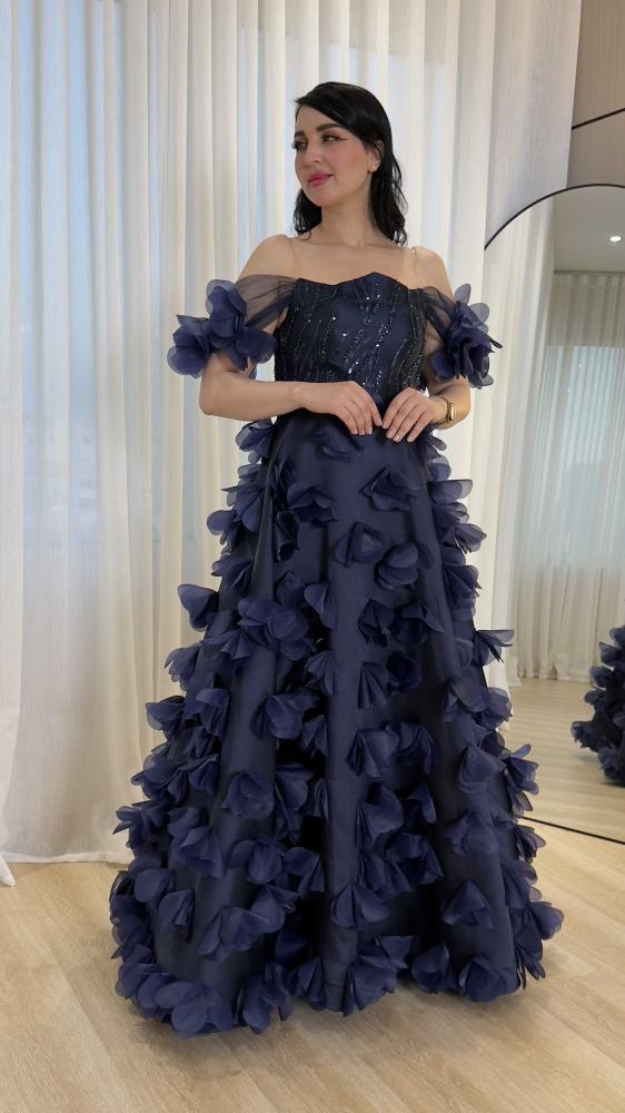 Evening dress pink navy blue