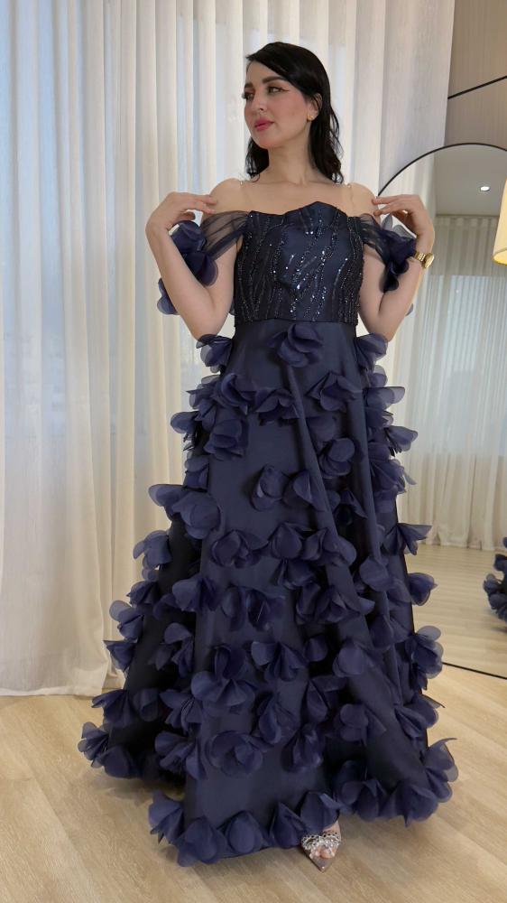 Evening dress pink navy blue
