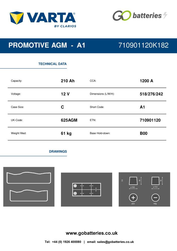 بطارية AGM فارتا الماني 210 امبير ضمان سنتين VARTA AGM 210 Ah CCA 1200
