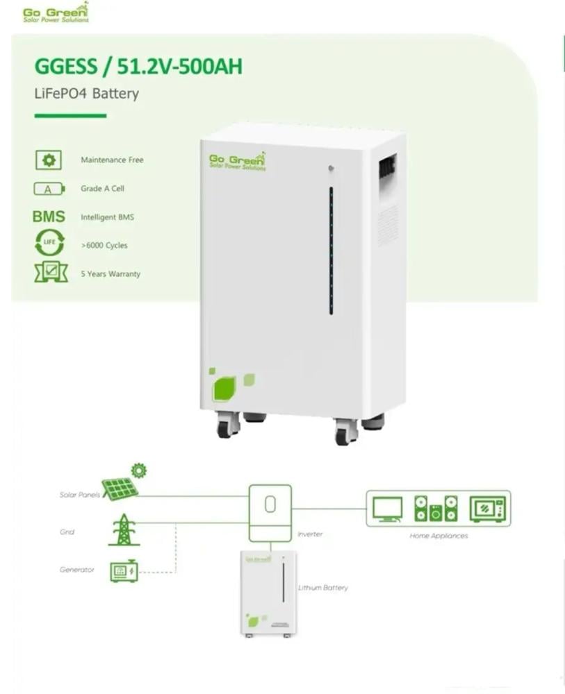 بطارية Go Green ليثيوم 500 أمبير 48 - 51,2 فولت 25,60 كيلو واط 6000 دو