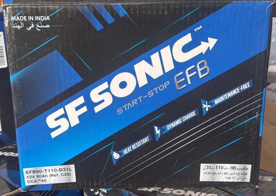 بطارية اس اف سونك 90 امبير تقنية EFB توقف تشغيل ضمان 18 شهرهندي SF SON
