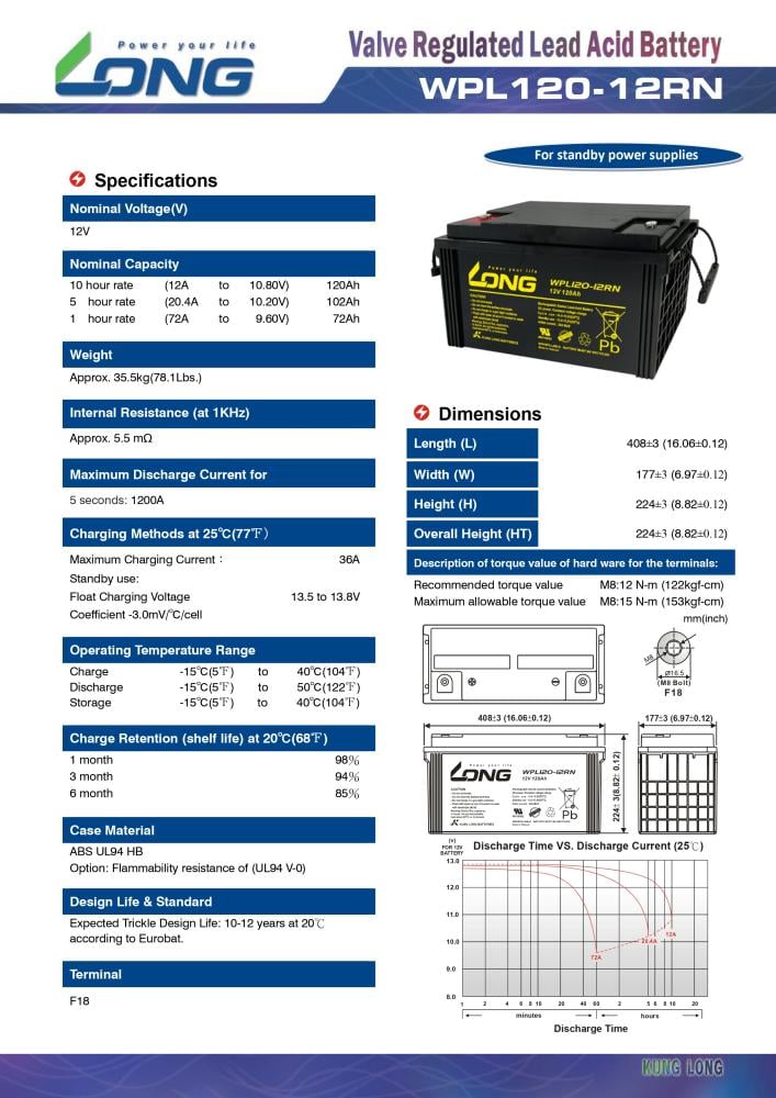 بطارية فيتنامي 120 امبير 12 فولت AGM شحن عميق ضمان سنه Long Battery 1