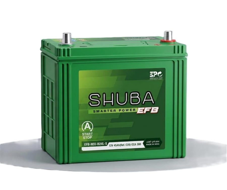 بطارية شوبا 45 امبير EFB توقف تشغيل ضمان 12 شهر هندي SHUBA 45 Ah 12V E