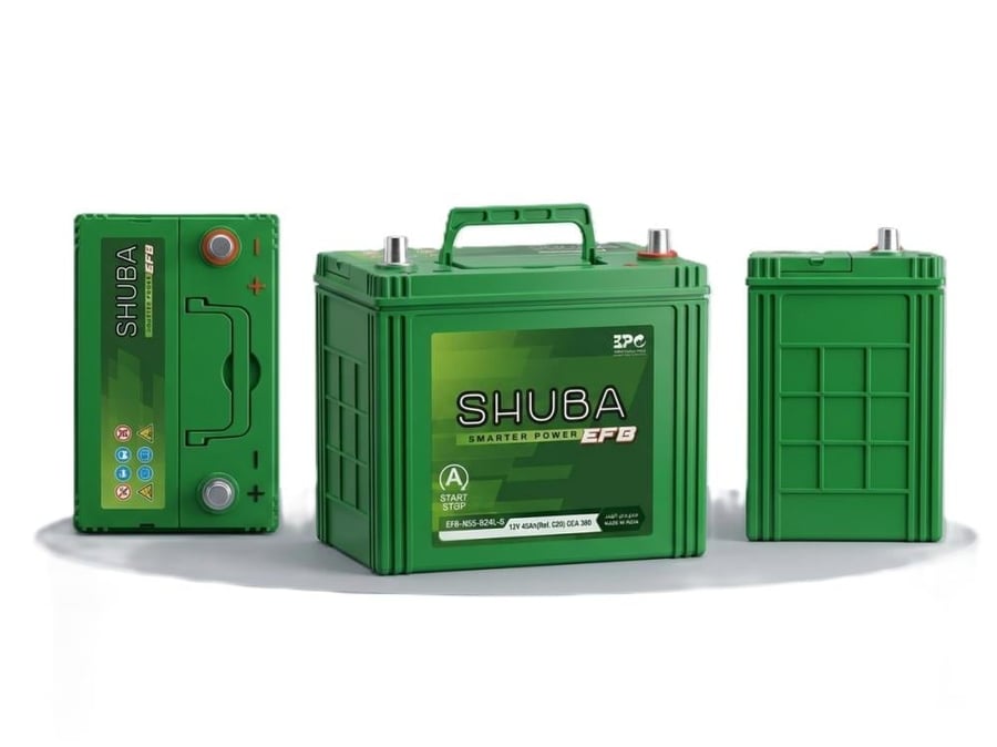 بطارية شوبا 45 امبير EFB توقف تشغيل ضمان 12 شهر هندي SHUBA 45 Ah 12V E