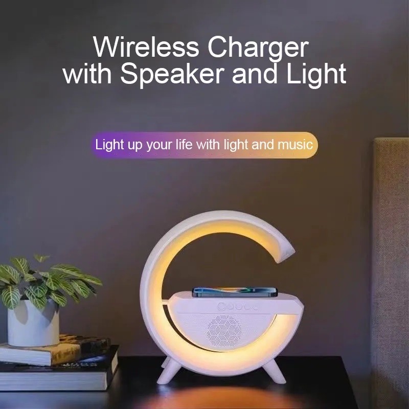 مصباح ليلي بإضاءة LED محيطية لغرفة النوم ومكبر صوت بلوتوث مصباح طاولة