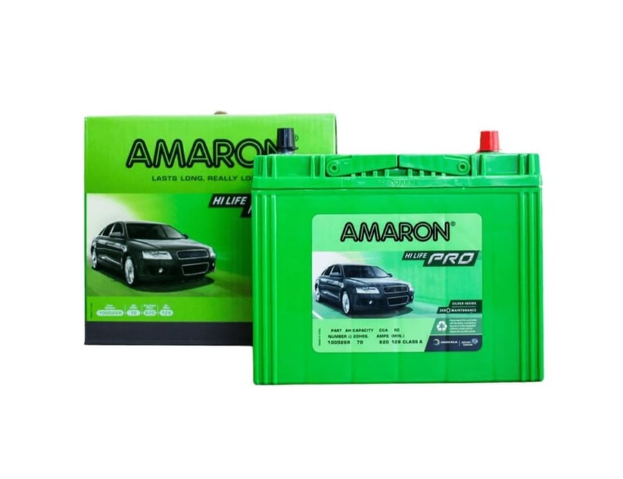 بطارية امارون 70 أمبير ضمان سنة هندي AMARON MF100D26R 70Ah 12V CCA 620
