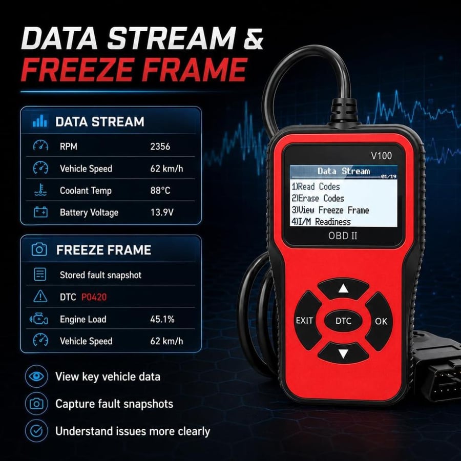 أداة تشخيص أعطال السيارة V100  OBD2 قارئ الرموز أداة تشخيص ضوء المحرك