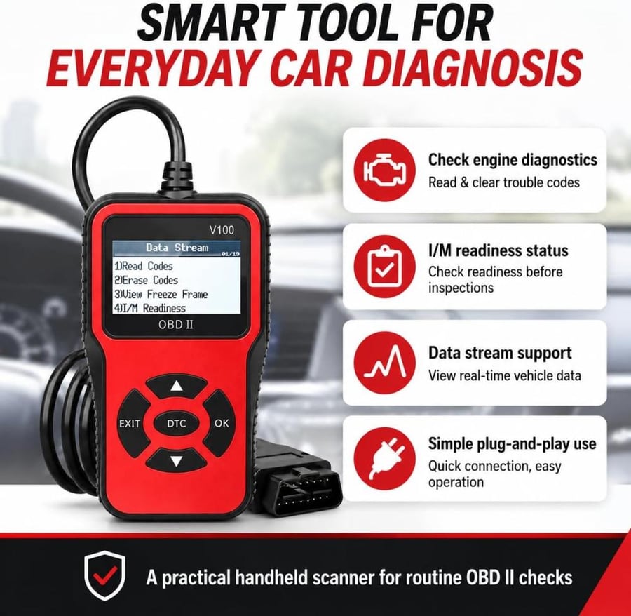 أداة تشخيص أعطال السيارة V100  OBD2 قارئ الرموز أداة تشخيص ضوء المحرك