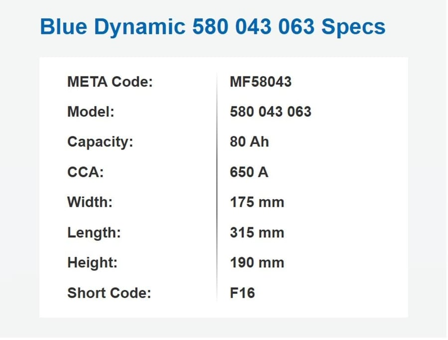 بطارية فارتا 80 أمبير أسباني VARTA BLUE DYNAMIC 80Ah 12V MF58043