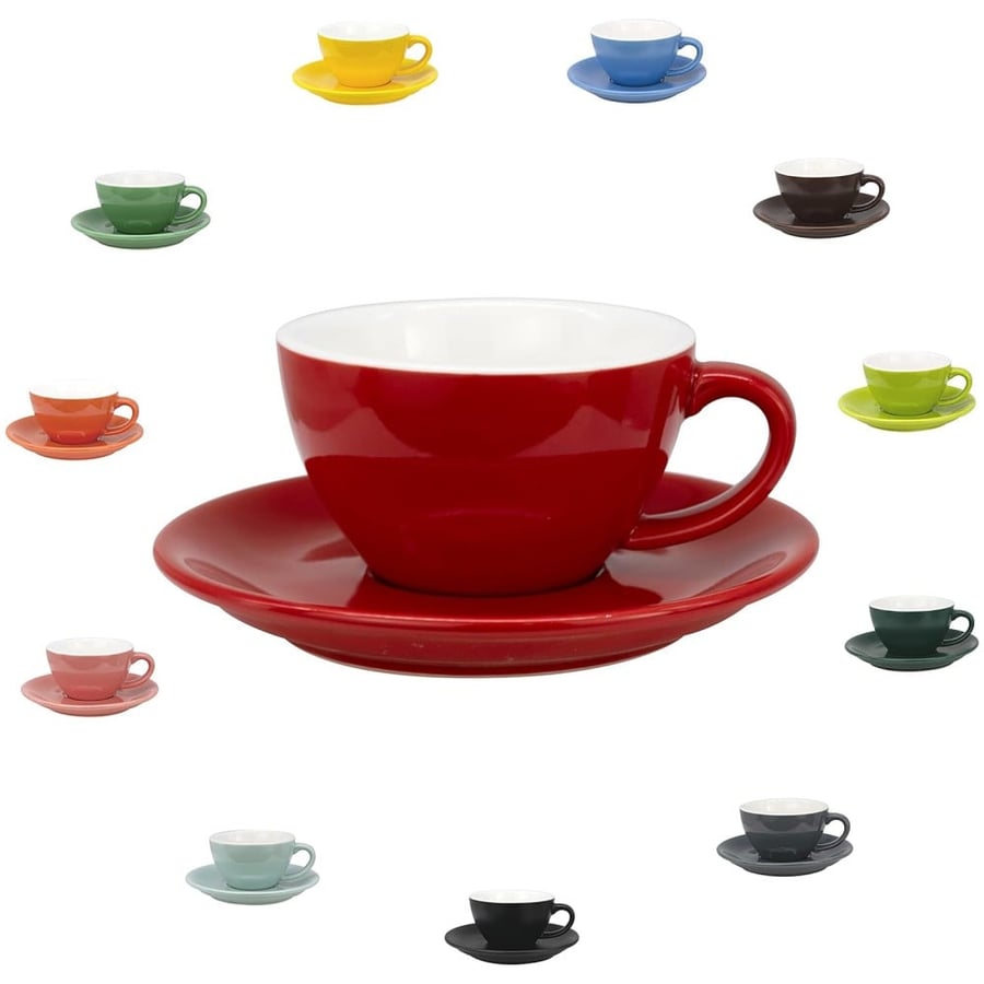 A cup of coffee with a red plate 200 ml