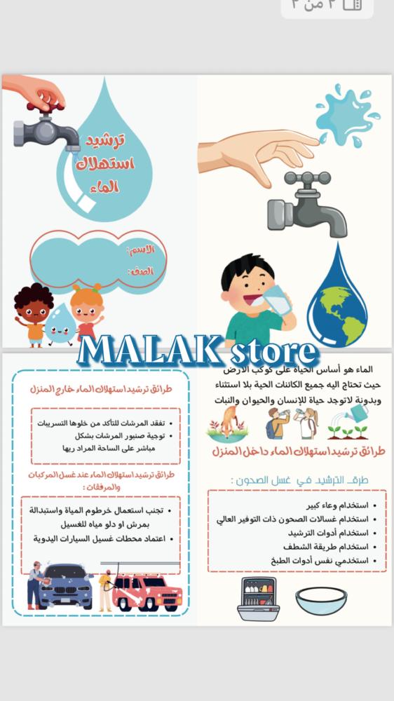 مطوية الاسرية الصف الرابع الابتدائي ترشيد استهلاك الماء