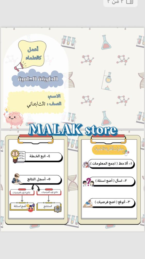 مطوية علوم الصف الثالث الابتدائي ( الطريقة العلمية )