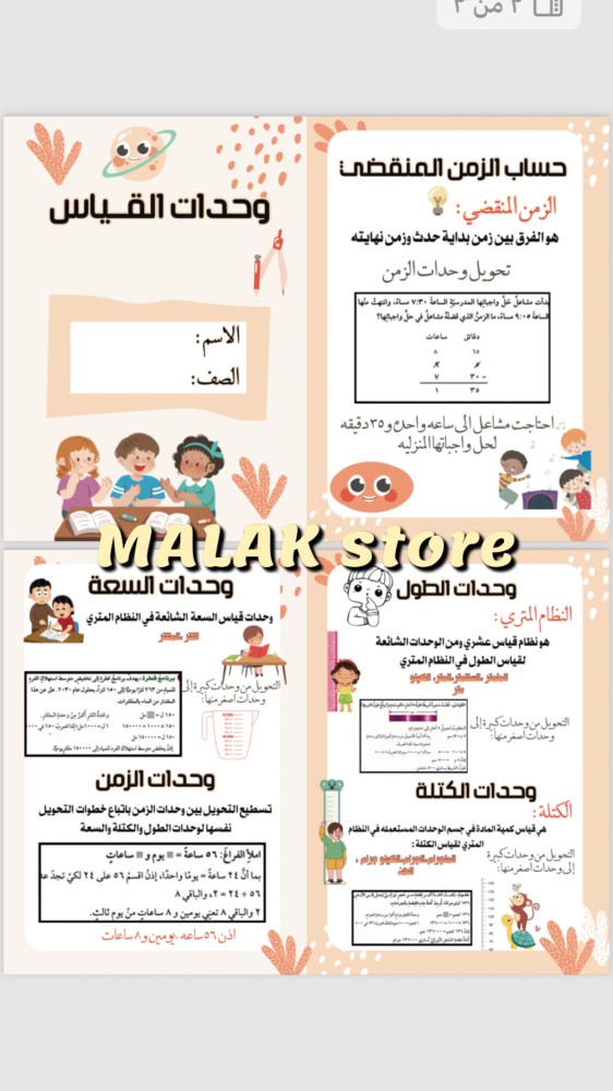 مطوية وحدات القياس الصف الخامس الابتدائي مادة الرياضيات