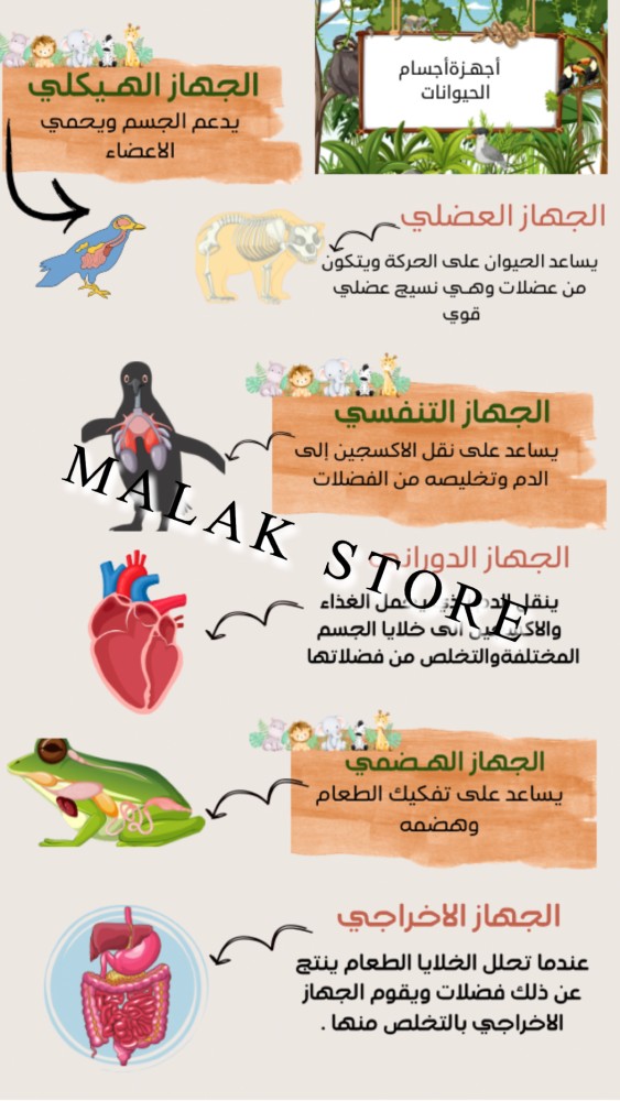 مطويةاجهزه اجسام الحيوانات للصف رابع