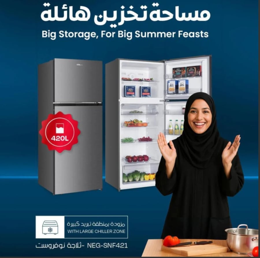 ثلاجة الكترو جنرال 420 لتر 14.83 قدم سلفر   NEG-SNF421