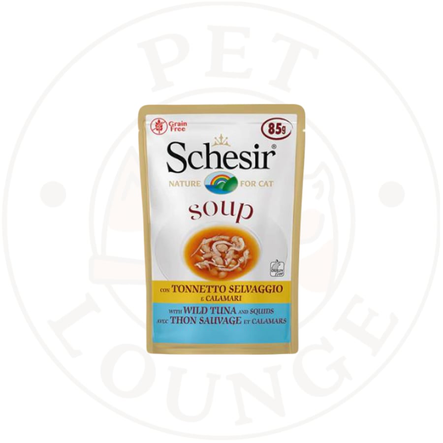 20-طعام رطب ظرف للقطط شوربة تونة بري صغير مع الحبار - 85g Schesir
