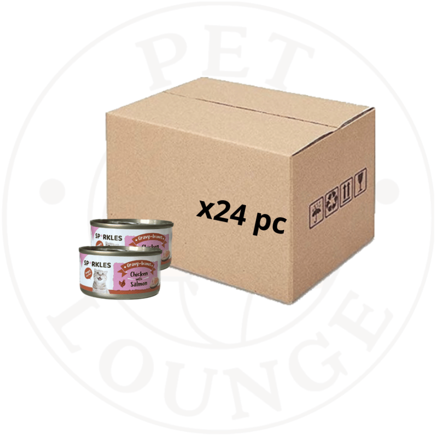 24-طعام رطب معلب للقطط دجاج وسلمون بالمرق - 80g Sparkles