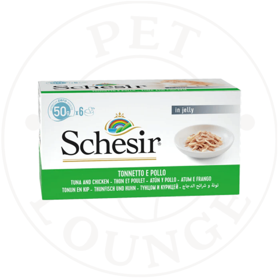 طعام رطب معلب للقطط تونة مع دجاج بالجيلي - 6x50g Schesir