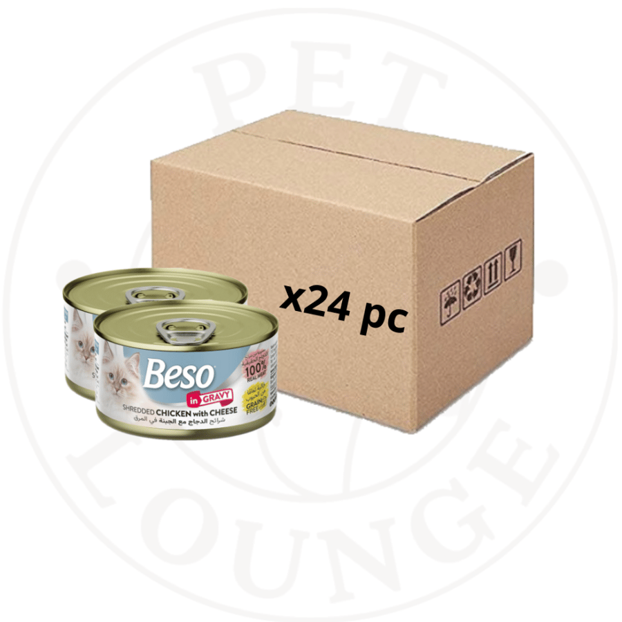 24-طعام رطب معلب للقطط دجاج بالجبن بالمرق - 85g Beso
