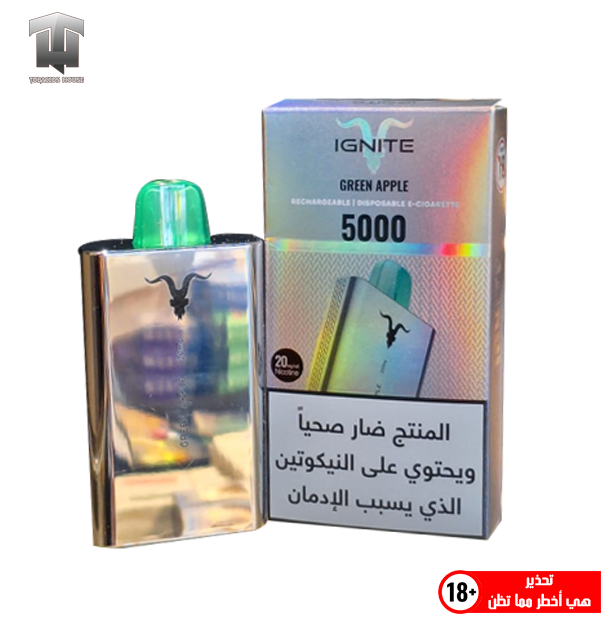 IGNITE 5000 PUFFS 20 Nicotine GREEN APPLE اجنايت تفاح اخضر