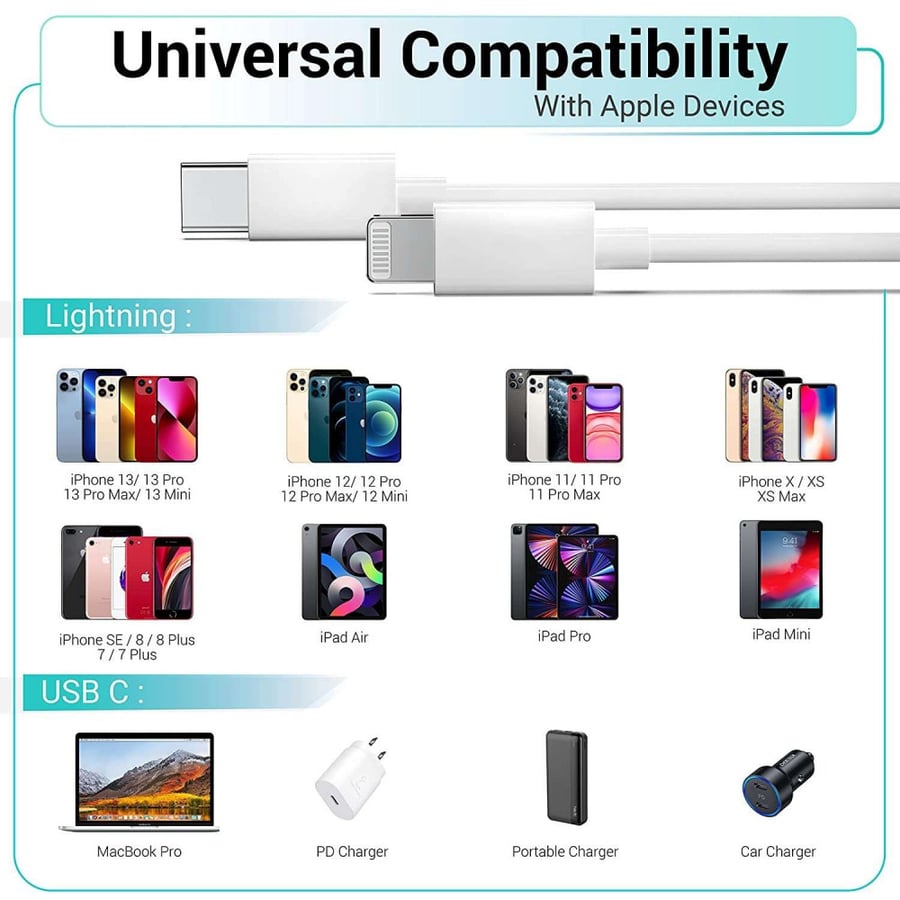 كيبل شحن أصلي لأجهزة أبل من USB-C الى لايتنينج (نسخة أبل)