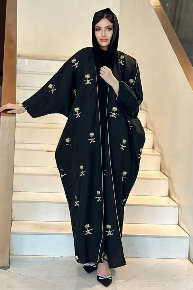 بشت نسائي لليوم الوطني سيفين ونخلة تطريز  أسود
