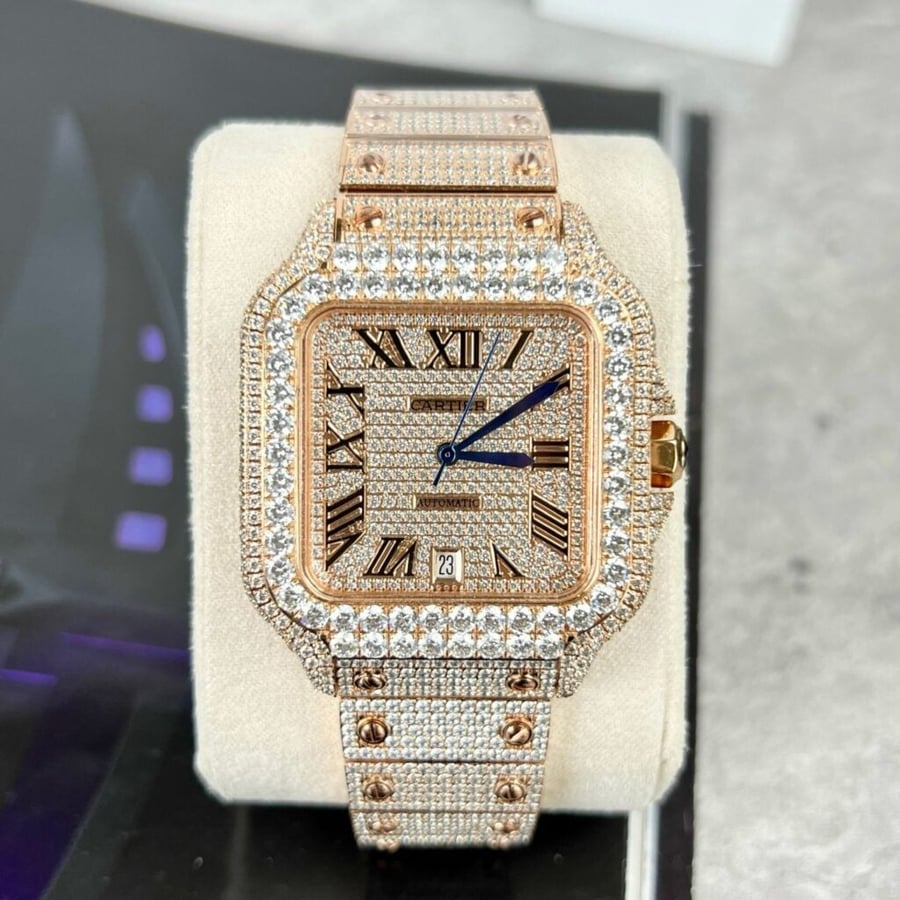Cartier Santos de Cartier Rose Gold Iced Out Diamond