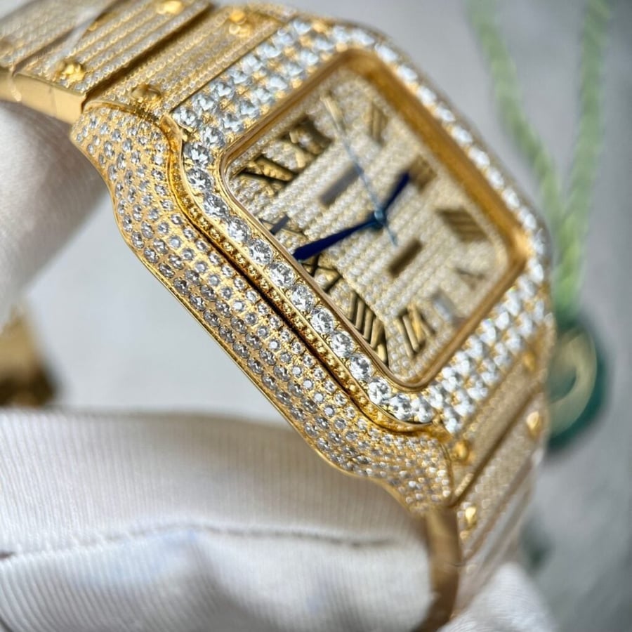 Cartier Santos de Cartier Yellow Gold Iced Out Diamond