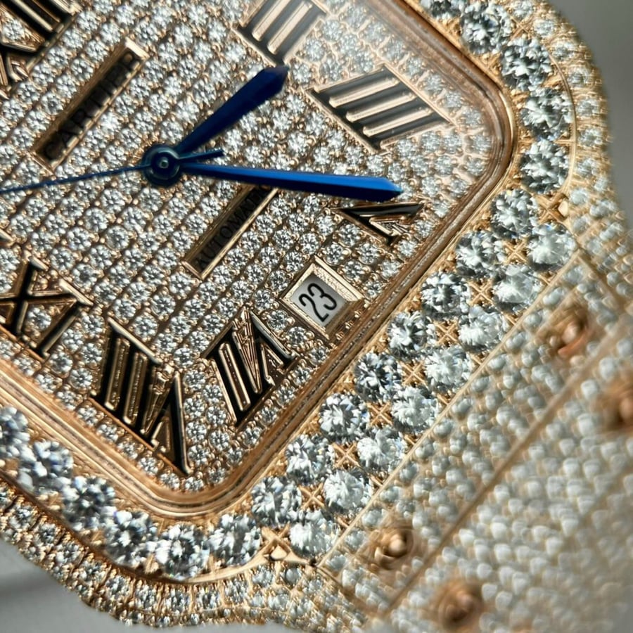 Cartier Santos de Cartier Rose Gold Iced Out Diamond
