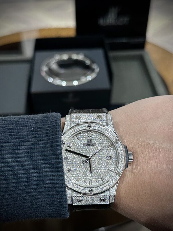 Hublot Classic Fusion Custom Watch, fully set with moissanite and diamonds, 42mm