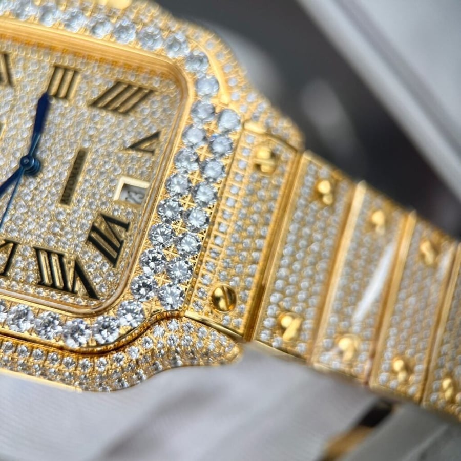 Cartier Santos de Cartier Yellow Gold Iced Out Diamond