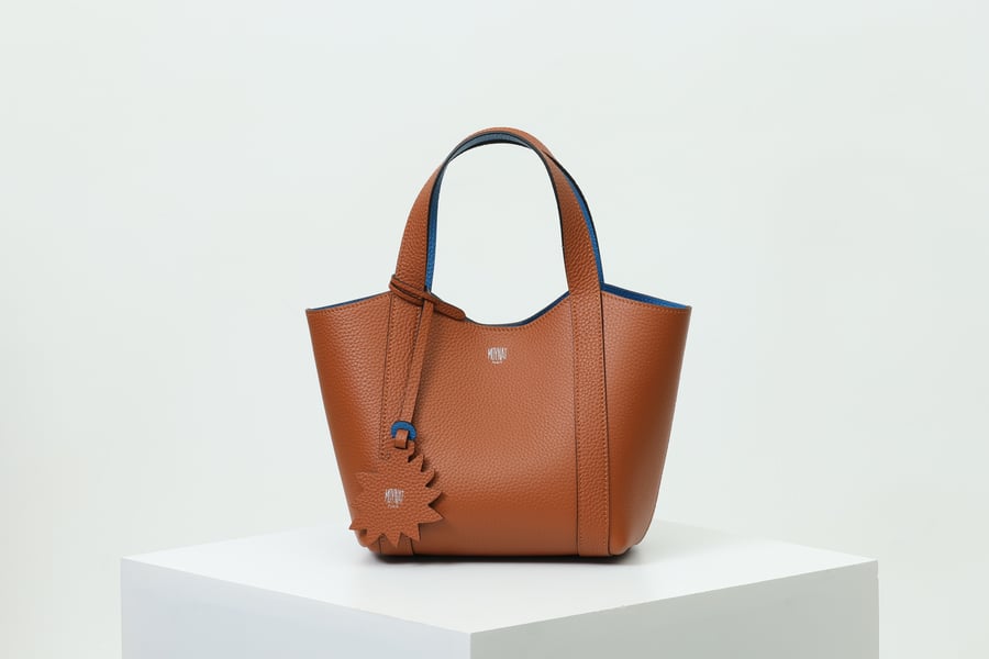 حقيبة Moynat توت جلدية بلون القرفة والأزرق السماوي