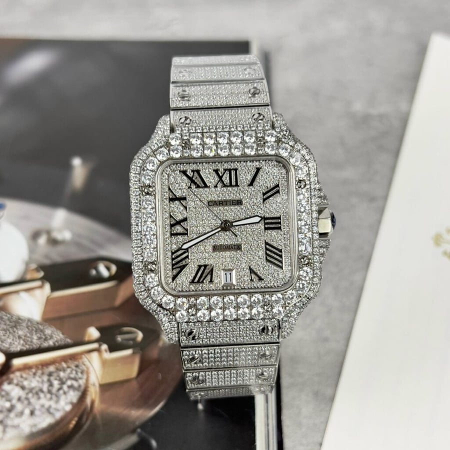 cartier santos with stone bezel 39.8mm