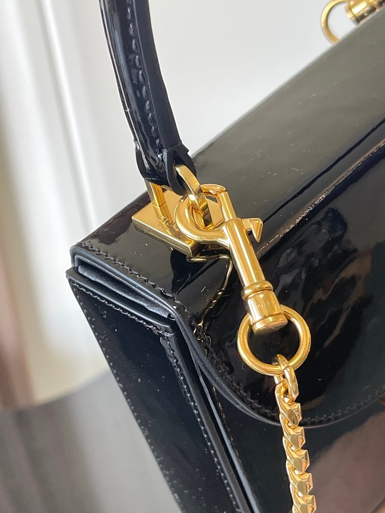 حقيبة سيلين تين نينو من جلد العجل الأسود اللامع