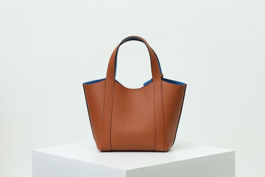 حقيبة Moynat توت جلدية بلون القرفة والأزرق السماوي