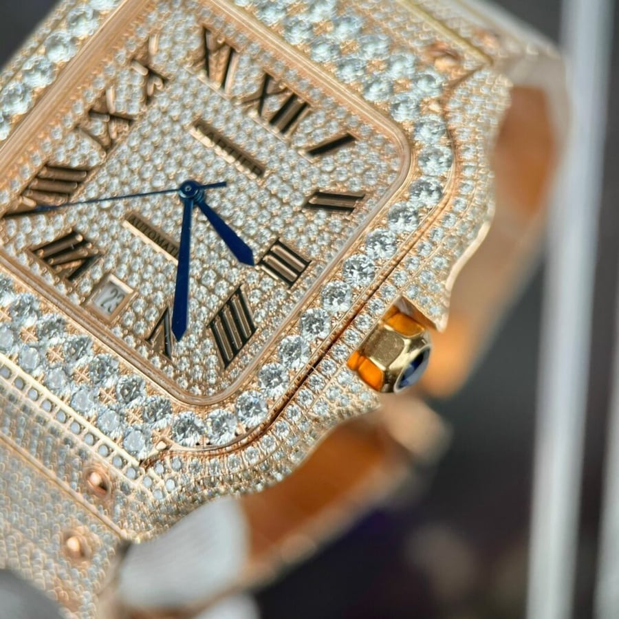 Cartier Santos de Cartier Rose Gold Iced Out Diamond