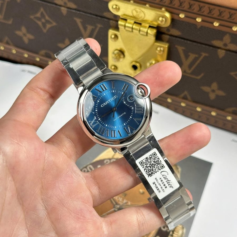 Cartier Ballon Bleu Copies Watches Blue Dial Metal Wire 40mm