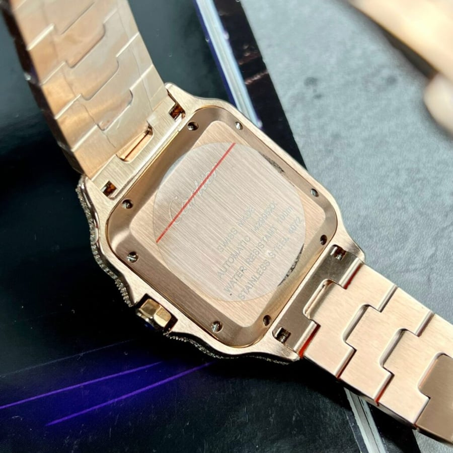 Cartier Santos de Cartier Rose Gold Iced Out Diamond