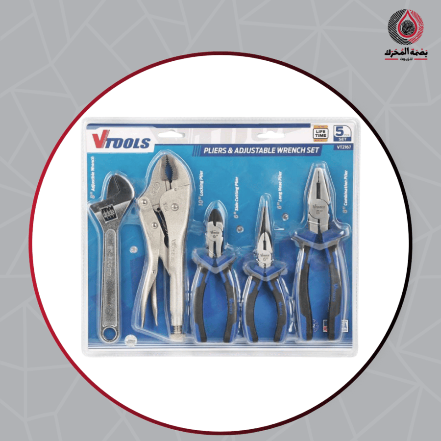 مجموعة كماشات 5 قطع -Pliers & Adjustable Wrench Set - 5 Pieces - VTOOLS (VT2167)