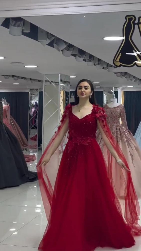فستان سهره نسائي قماش تفته سيلا مع تل