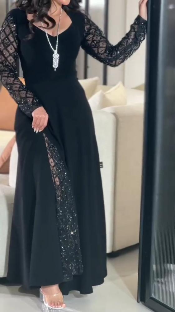 فستان نسائي سهره خامة لكرا ستريتش مع ترتر