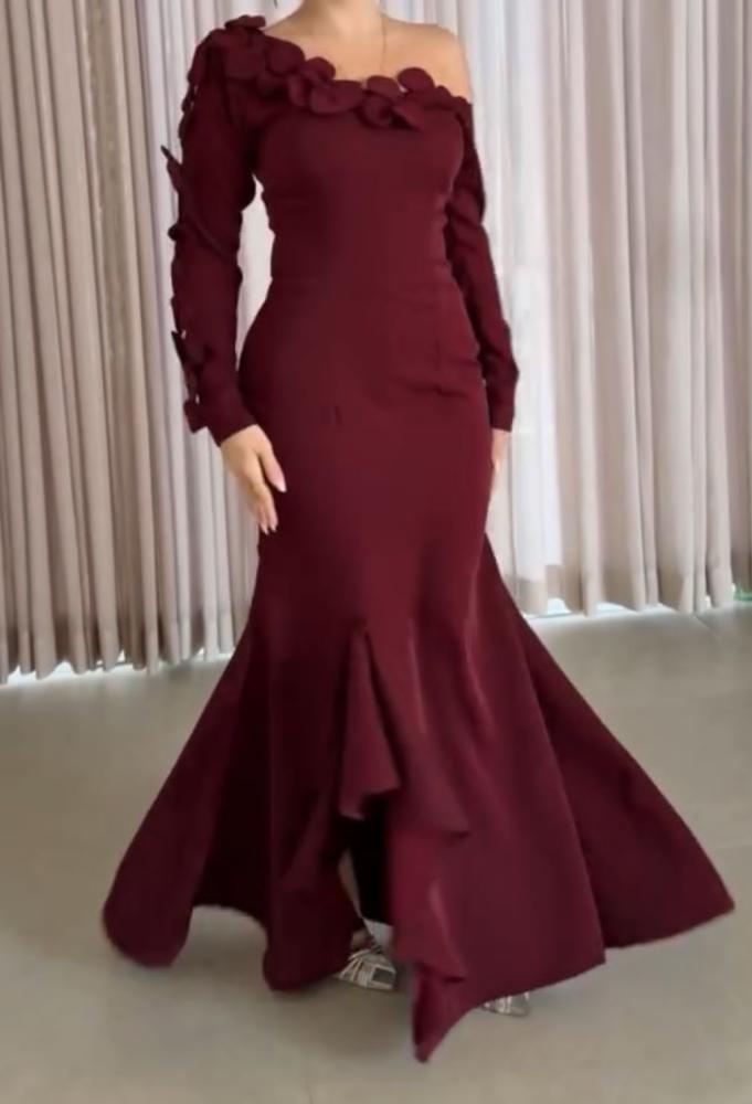 فستان نسائي سهره قماش باربي ليزر مع ورد