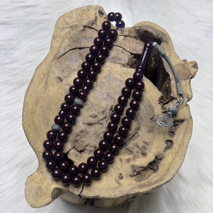 Zafran-colored prayer bead rosary - Tabrizani silver